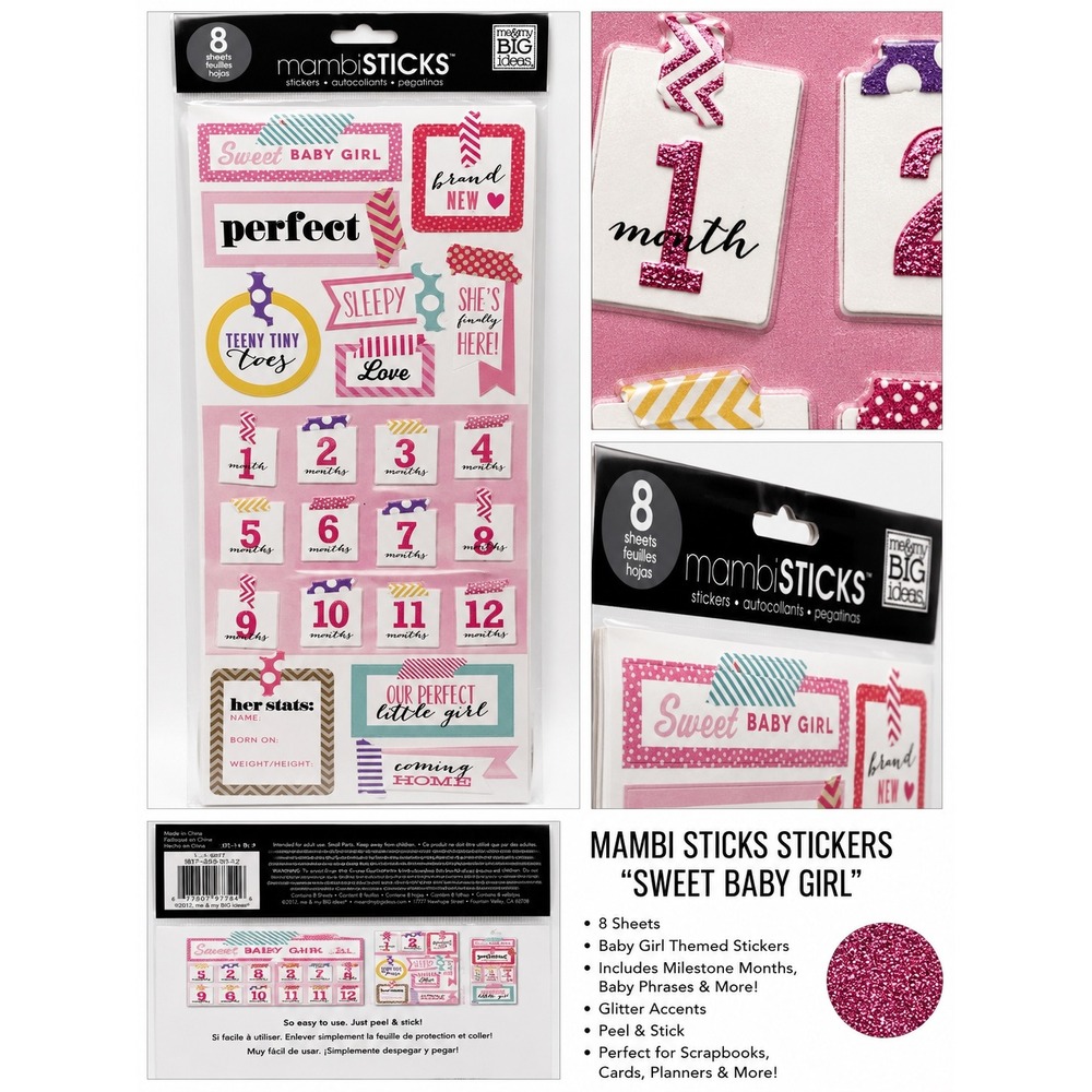 Me & My Big Ideas mambiSTICKS Sweet‎ Baby Girl Monthly Milestone Sticker Sheet